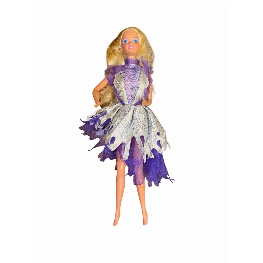 Barbie 11” Blonde Wavy Hair Blue Eyes Fashion Doll Purple Glitter Dress Outfit